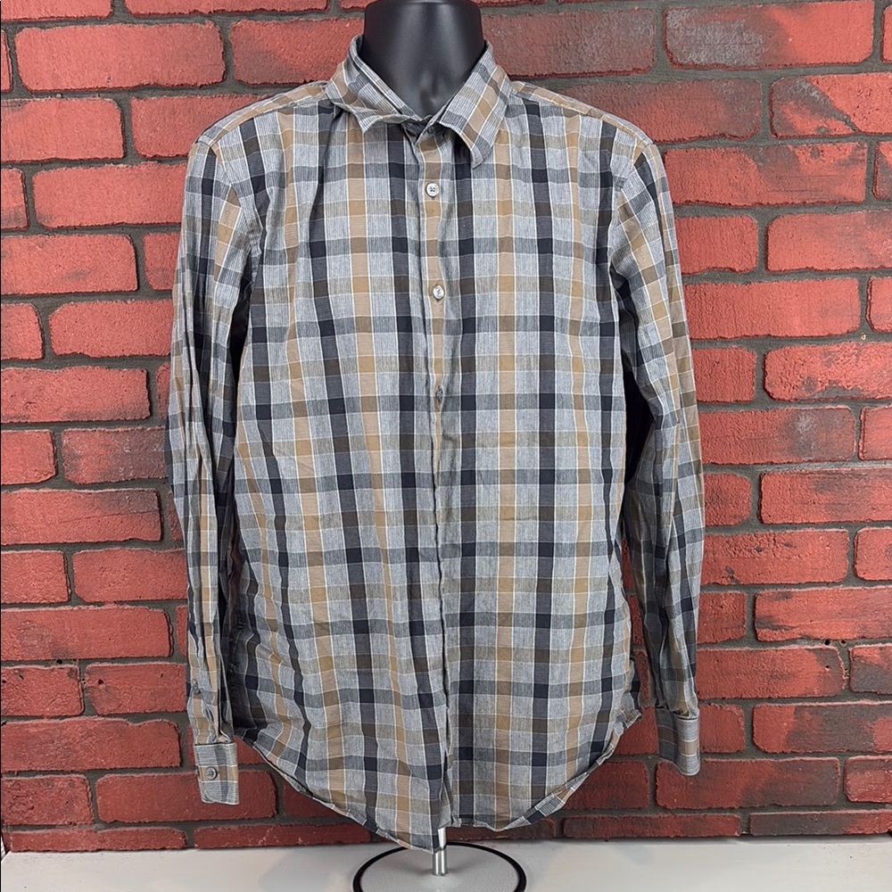Perry Ellis Shirt Mens XL Checkered Button Up